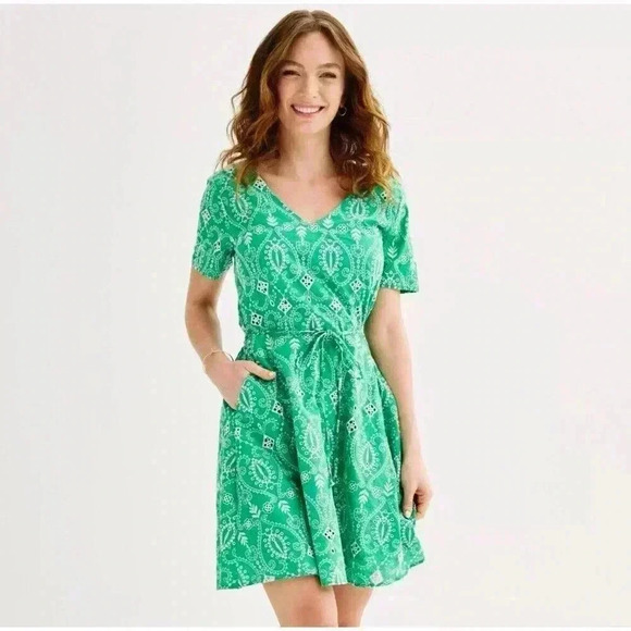Draper James Mini Dress Womens XXL Green Fit & Flare Embroidered Eyelet Lined - Picture 3 of 7